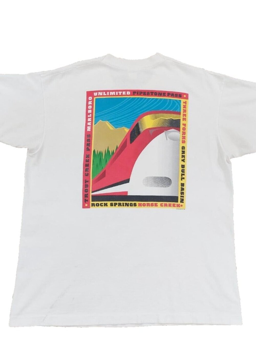 Vtg 90s Marlboro Unlimited Train Art T-Shirt XL Single Stitched Colorful (Flaws)